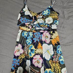 Floral tropical maxi dress Medium tie front
